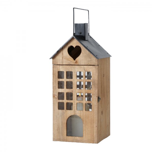 Laterne Haus Brixen, mit Herz und Metalldach Holz/Metall 56cm, Boltze