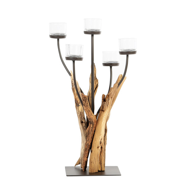 Holz Windlicht Cohiba mit 5 Kerzengläser, 80cm, Naturholz, WMG Grünberger