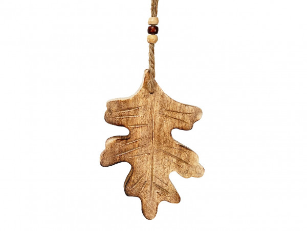 Deko Holzhänger Eichenblatt natur, Eichenblatt aus Mangoholz, 7x13cm