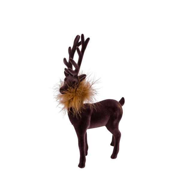 Deko Hirsch mit Federboa, brauner Hirsch, samtig beflockt, 28cm