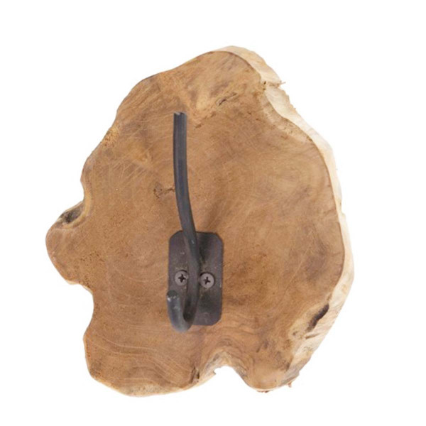 Holzgarderobe Teak Natur, 1 Holzscheibe mit Metallhaken, 20x20cm, DIJK Natural Collections