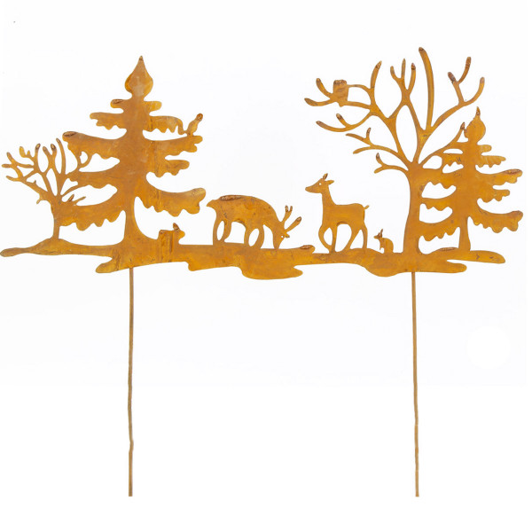 Deko Pflanzenstecker Hirsche, Roststecker Tiere im Wald, used look, 45x20cm