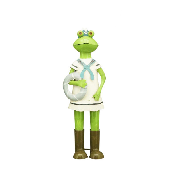 Deko Frosch, Metallfrosch Matrosin mit Schwimmreifen, 48cm, Metall