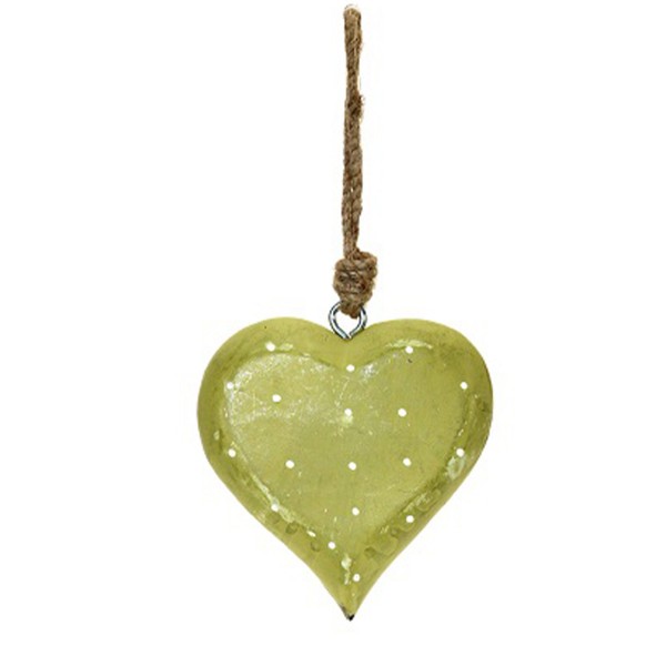 Holz Herz, grün mit weißen Punkten, 13cm, Hänger