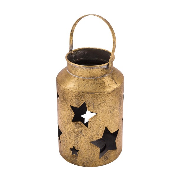 Laterne mit Sternen und Henkel gold antik Metall 32cm