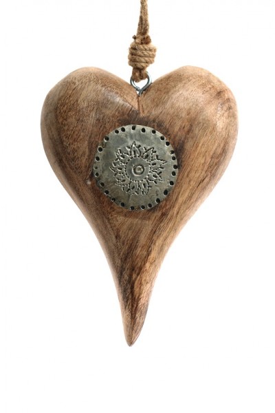 Holz Herz mit Metall - Edelweiß, 21cm, Hänger