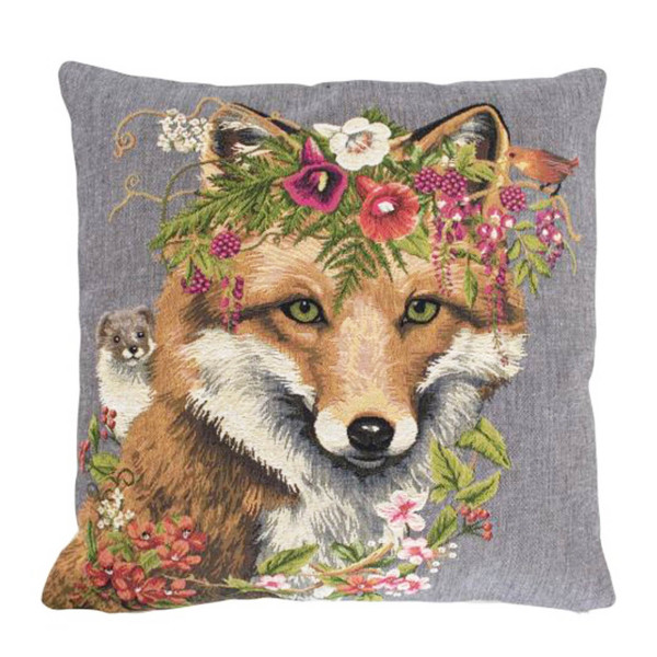 Gobelin Kissen Fuchs, Fuchs mit Blumen und Marder, 45x45cm, Mars &amp; More