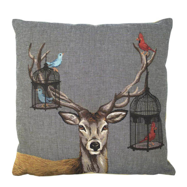 Gobelin Kissen Hirsch Funky, Hirsch mit Vogelkäfig, 45x45cm, Mars &amp; More