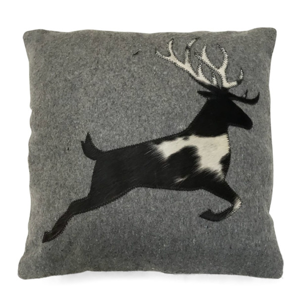 Filzkissen Hirsch, springender Hirsch schwarz-weiß, Applikation aus Kuhfell, 45x45cm, Mars &amp; More
