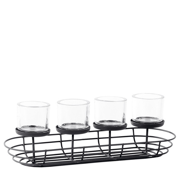 Deko Windlicht Cleveland, längliche Metallschale mit 4 Kerzengläser, 40cm, WMG Grünberger