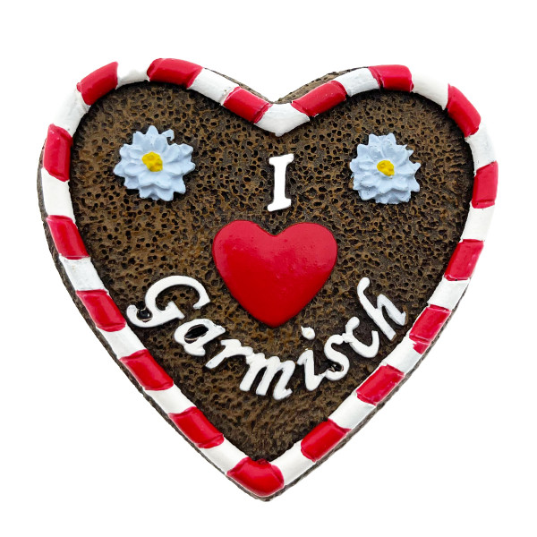 Magnet Herz Garmisch, Herz mit Edelweiß, I love Garmisch, 6x6cm