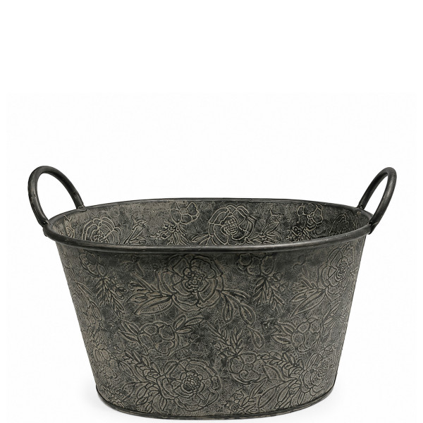 Deko Zinkwanne mit Henkel und Blumenmuster, 35cm
