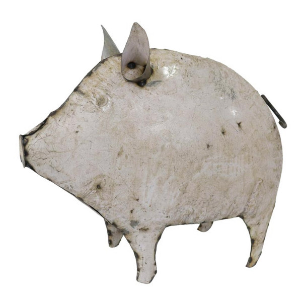 Deko Schwein used look, Metallschwein cremeweiß-grau, 50x44cm
