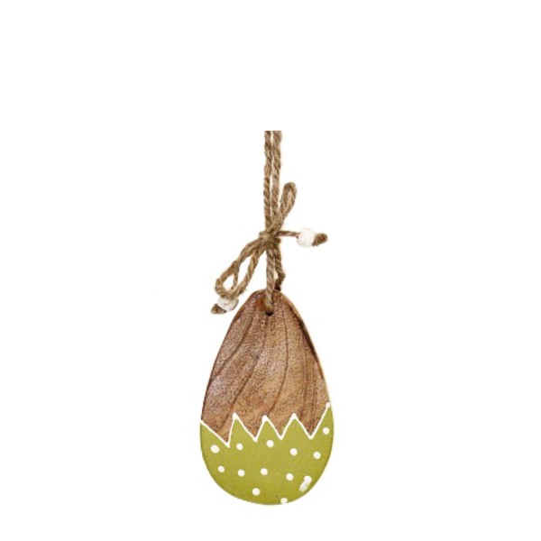 Holzei mit Punkten, grün, 11cm, Hänger