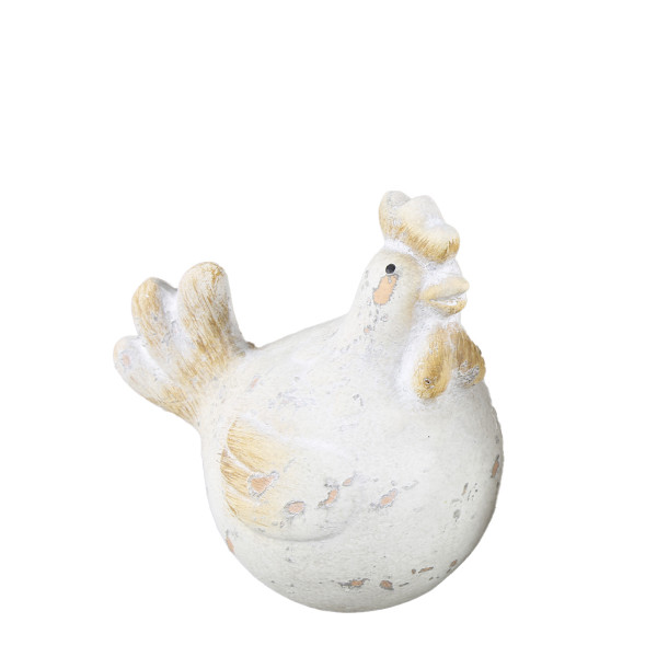 Deko Huhn, Keramikhuhn, Henne cremeweiß used look, 13cm