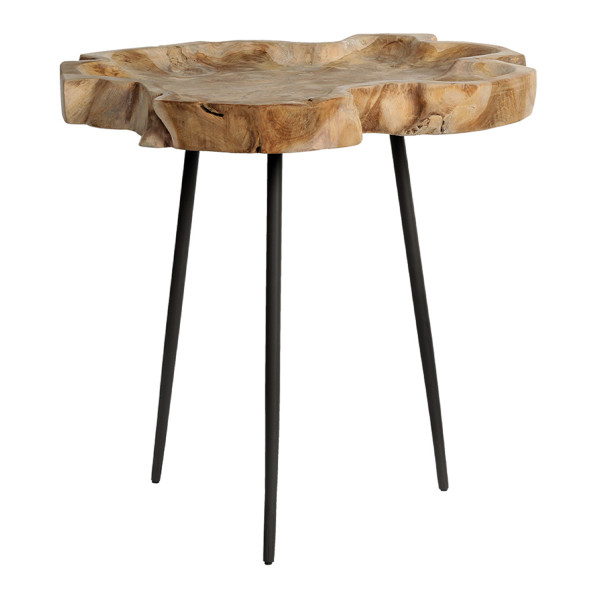 Beistelltisch Teak unfinish, unregelmäßige rustikale Teakholzscheibe auf 3 Beinen, WMG Grünberger