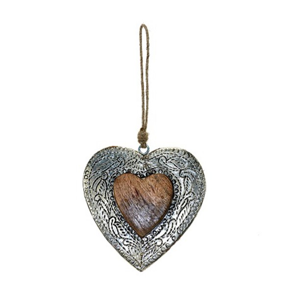 Holz Herz mit Metallrand, 16cm, Hänger