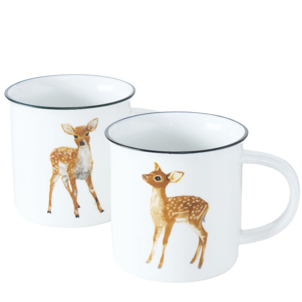 Porzellan Becher Bambi, Henkelbecher mit Rehkitz Bambimotiv, 400ml, Boltze Home Collections