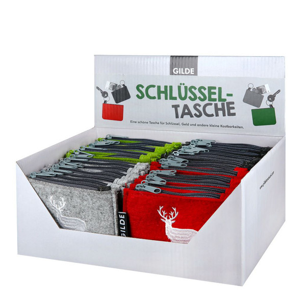Schlüsselanhänger Hirsch, Filztasche mit Reißverschluß, Hirschmotiv , rot, gün, oder grau, 11cm, Gil