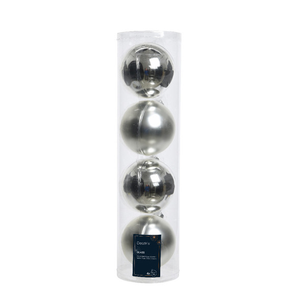Weihnachtsbaumkugeln aus Glas, silber glanz/matt, Ø10cm, 4St/Box, Decoris