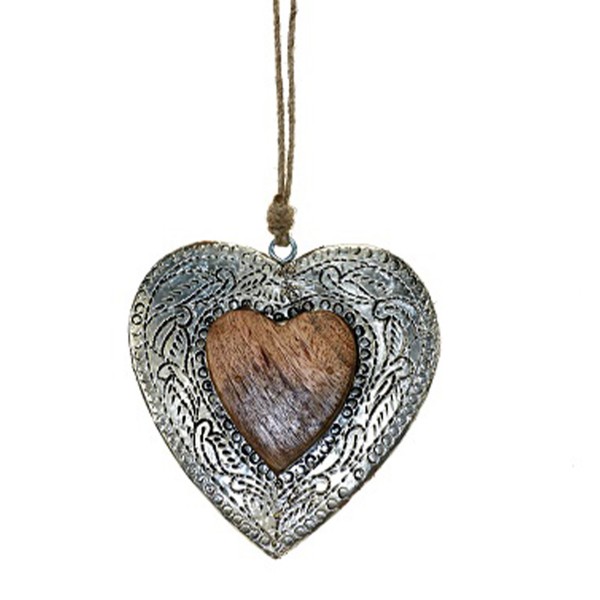 Holz Herz mit Metallrand, 20cm, Hänger