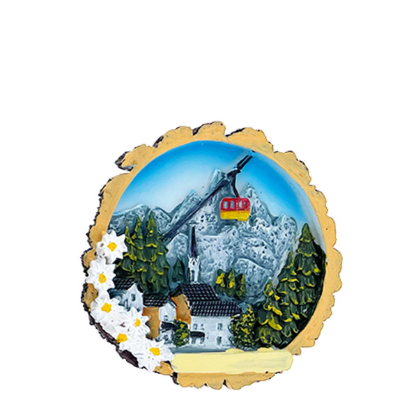 Magnet Gondel, Gondel im Bergdorf mit Kirche, 6x7cm