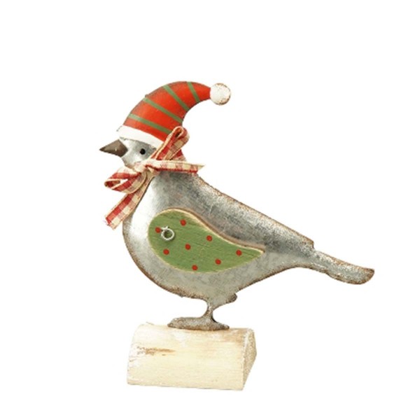 Vogel grüne Flügel und Mütze 13cm Metall