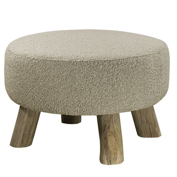 Holzhocker Tanja mit weichem Boucle Stoffüberzug, mouse-Naturholz, Ø60cm, WMG Grünberger