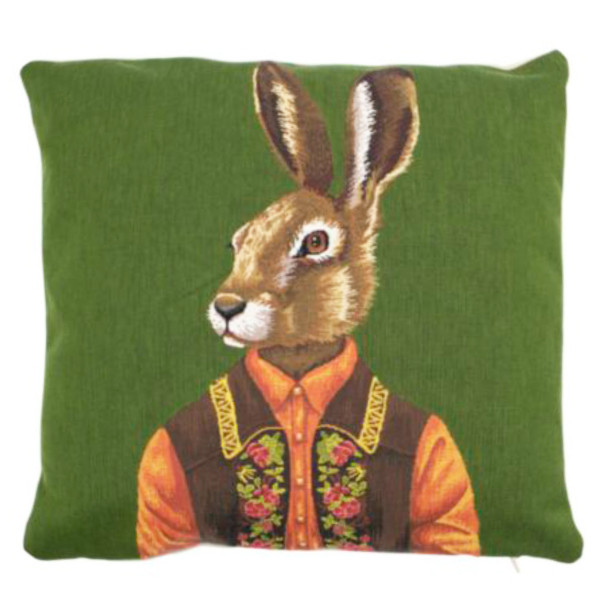 Gobelin Kissen Hase, Hase mit Alpenweste grün, 45x45cm, Mars &amp; More