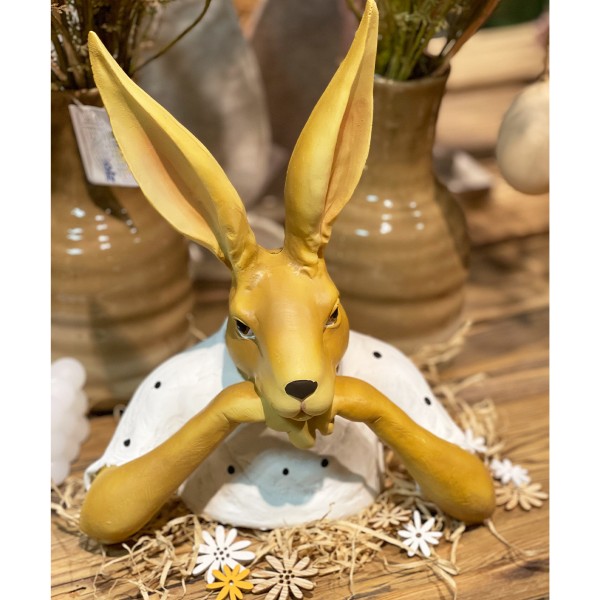 Deko Hase, Osterhase mit Pullover, Hasenbüste, 28cm, Polyresin