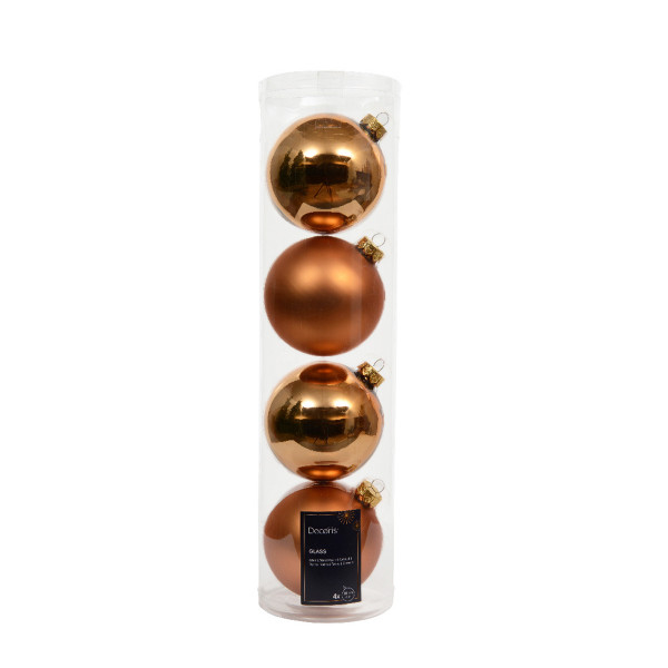 Weihnachtsbaumkugeln aus Glas, brandy glanz/matt, Ø10cm, 4St/Box, Decoris