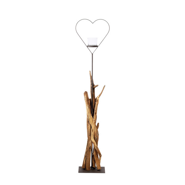 Holz Windlicht Herz, Naturholz Windlicht Raisa mit Herz, 135cm, WMG Grünberger