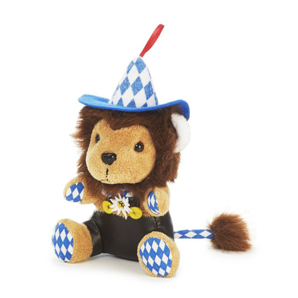 Plüsch Bayern Löwe, Plüschlöwe Bayern mit Hut bayrisch Raute und Edelweiß, 17cm