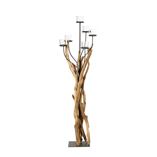 Holz Windlicht Cohiba mit 5 Kerzengläser, 160cm, Naturholz, WMG Grünberger