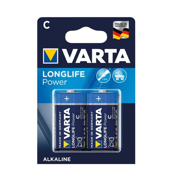 Varta Batterie, Alkaline, Longlife Power, C (Baby), 2 St. im Blister