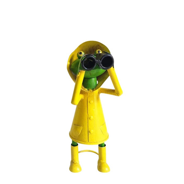 Deko Frosch Heini, Metallfrosch mit Regenmantel und Fernglas, 30cm