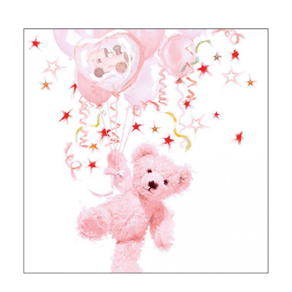 Ambiente Papierservietten Geburt, Teddy rosa, 33x33cm