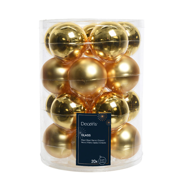 Weihnachtsbaumkugeln aus Glas, gold glanz/matt, Ø6cm, 20St/Box, Decoris