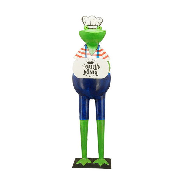 Deko Frosch Koch Grillkönig, großer Metallfrosch mit Schild, 80cm
