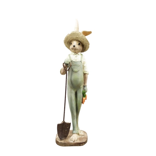 Deko Gärtner Hase mit Hut und Schaufel, grün, 40cm, Polyresin
