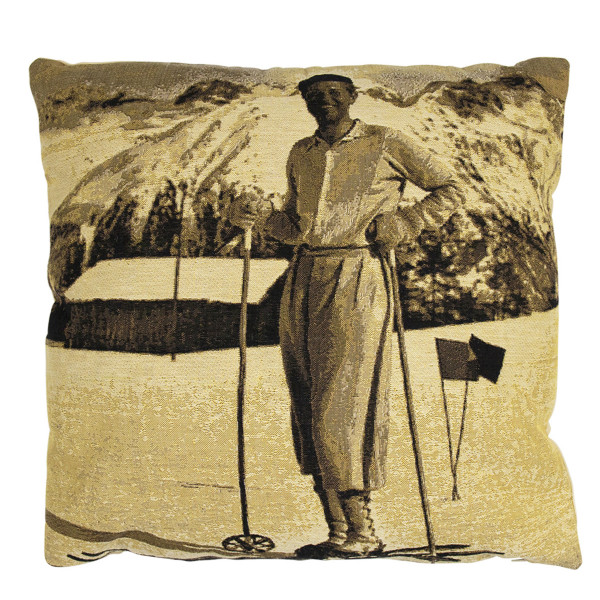 Gobelin Kissen Skifahrer Nostalgie, Mann auf Ski, Sepia, 45x45cm, Mars &amp; More
