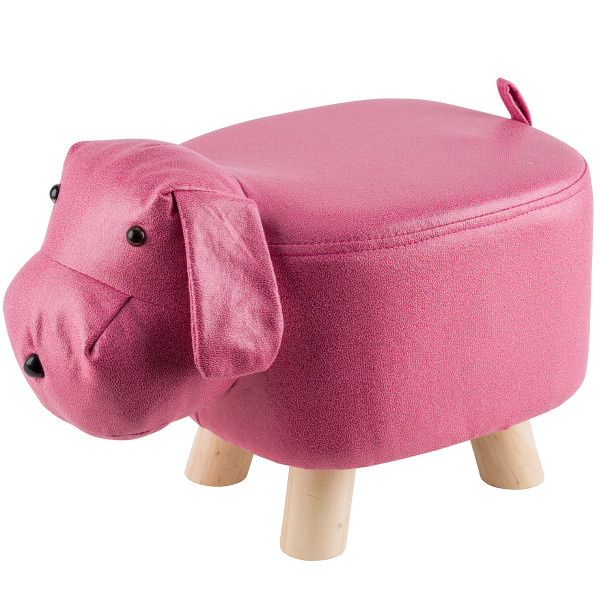 Deko Hocker Hund, Kinderhocker Kunstleder Hund rosa-natur, 42cm