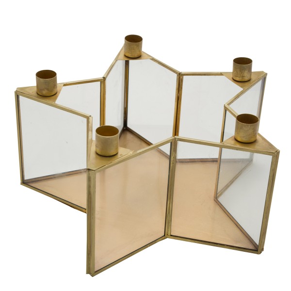 Kerzenhalter Stern gold Industrial Metall mit Glas 30cm