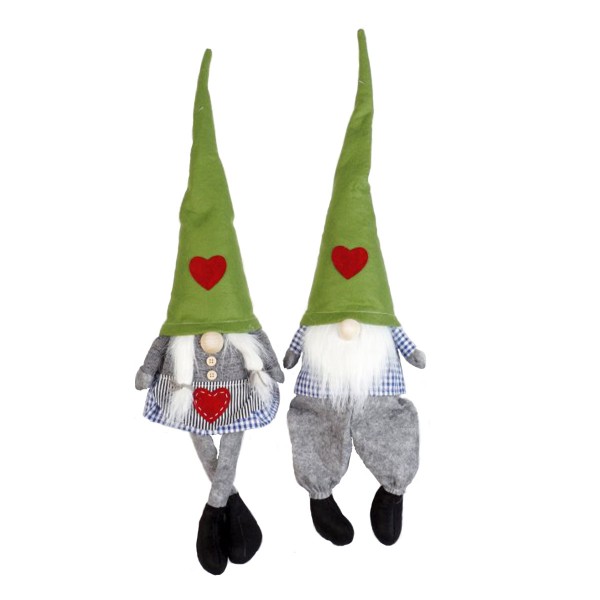 Wichtel &quot;Felix und Anna&quot;, 53cm, sitzend, grüne Filzmützen, Set/2