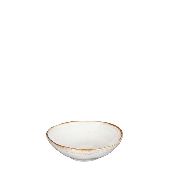 Keramik Schale, Tabo, handgefertigt, weiß, Rand braun, 3,5x11,5cm, Mica