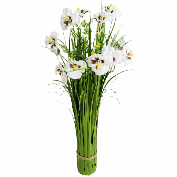 Kunstpflanze Sommerstrauß, grünes Gras mit weißen Blumen, 60cm