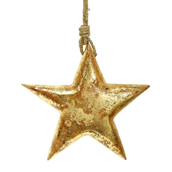 Deko Stern Weihnachten Antik gold, Holzstern antikgold used look, Ø15cm, Hänger