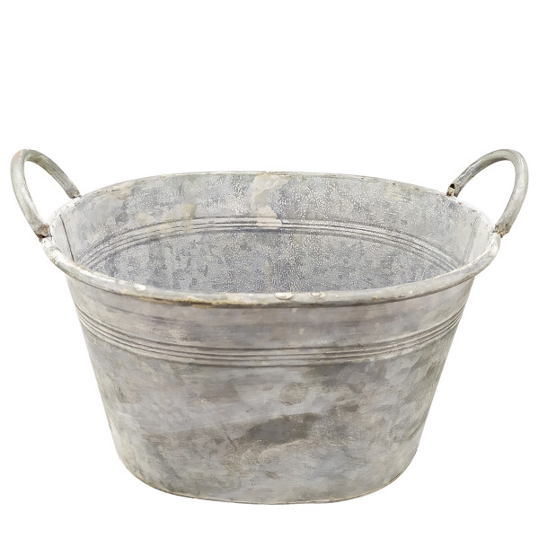 Deko Wanne mit Henkel, Zinkwanne used look für Terassenteiche, 30x25cm, Metall