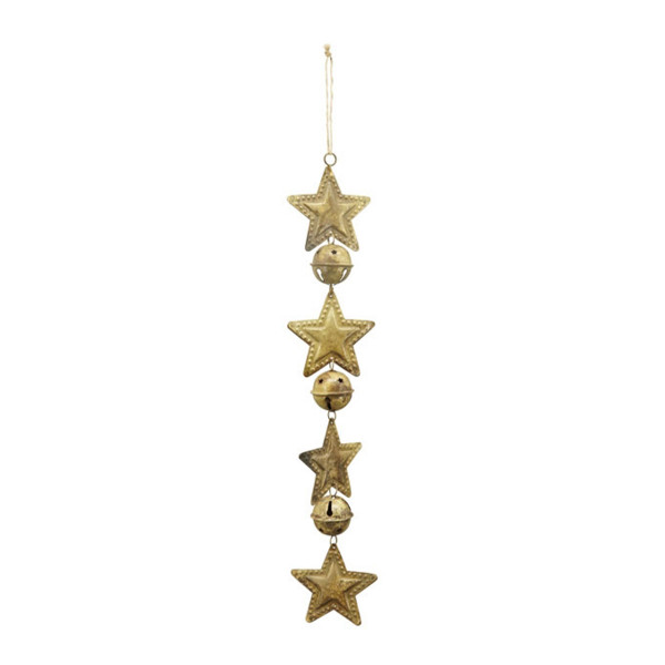 Weihnachtsgirlande Sterne gold, goldene Metallsterne- und glöckchen, 44cm, Hänger