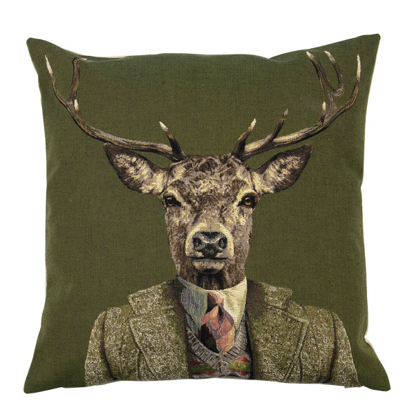 Gobelin Kissen Hirsch, Hirsch mit Jacke und Krawatte, grün , 45x45cm, Mars &amp; More